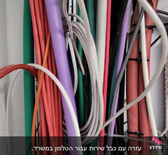 כבלים צבעוניים מסודרים בארון תקשורת